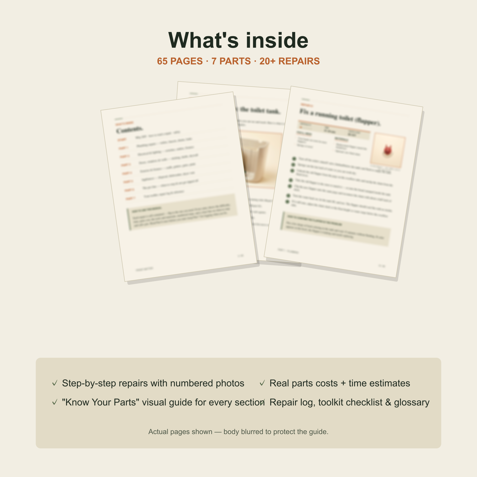 What's inside — 65 pages, 7 parts, 20+ repairs
